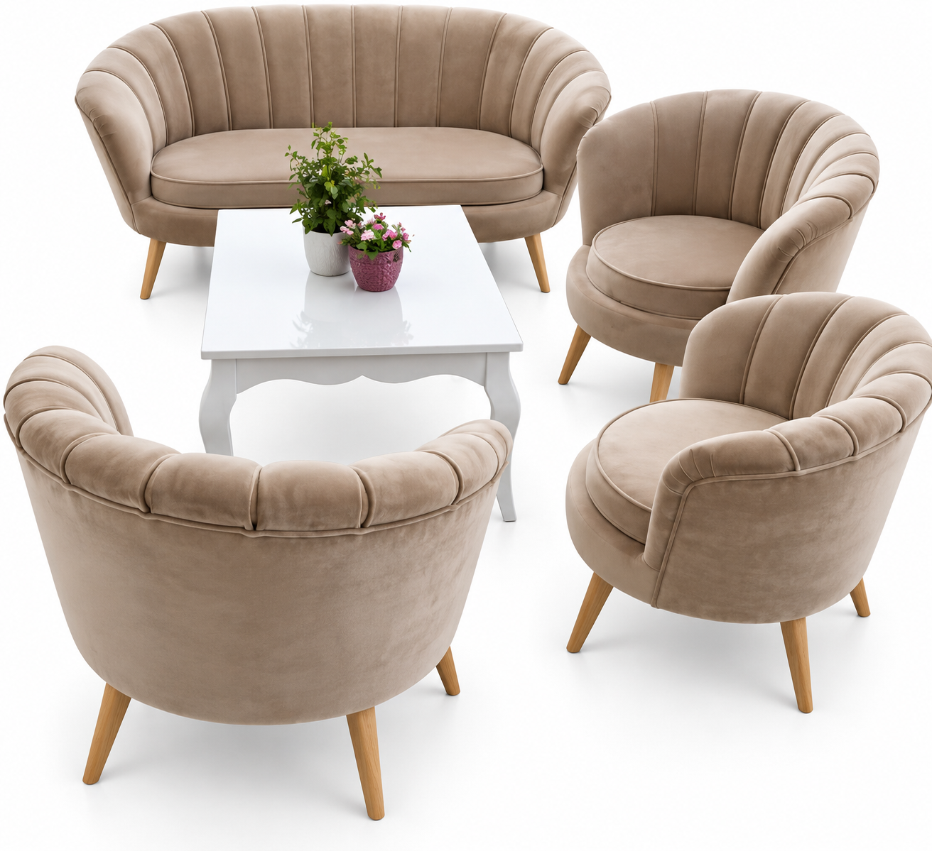 Elegantni bež baršunasti set za dnevni boravak T+F+F+F